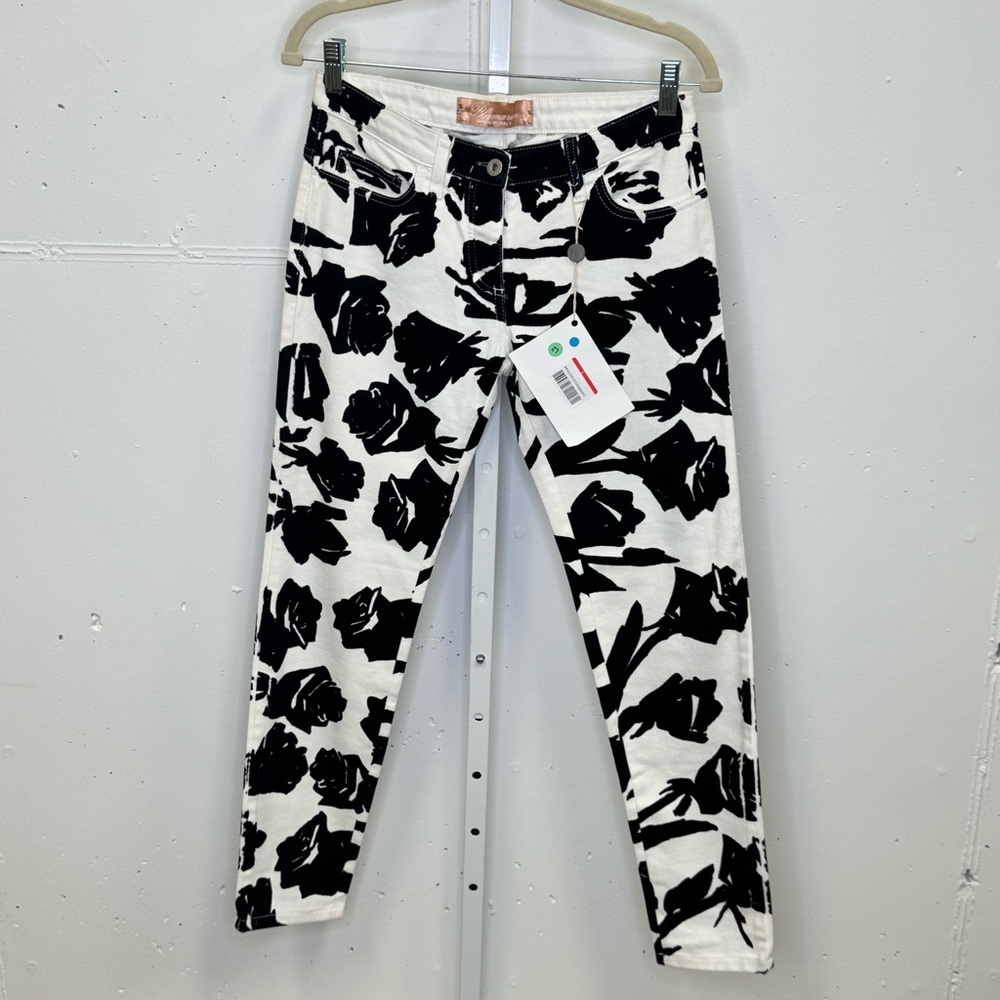 NWT $499 Blumarine Made in‎ Italy Rose Floral Mid Rose Skinny Slim Jeans Sz 4